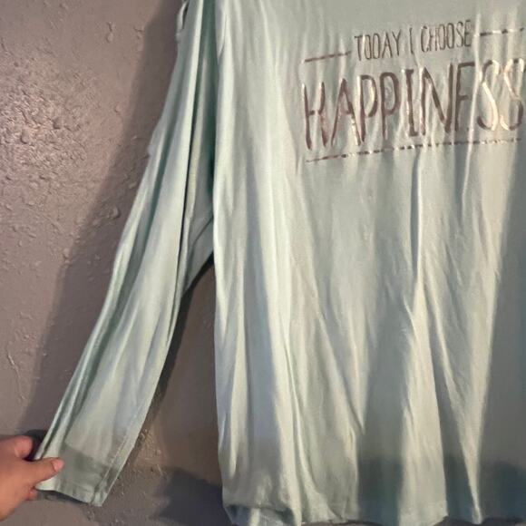 Lane Bryant womens mint “I Chose Happiness” long sleeve peekaboo sleeve yoga top - Picture 6 of 11